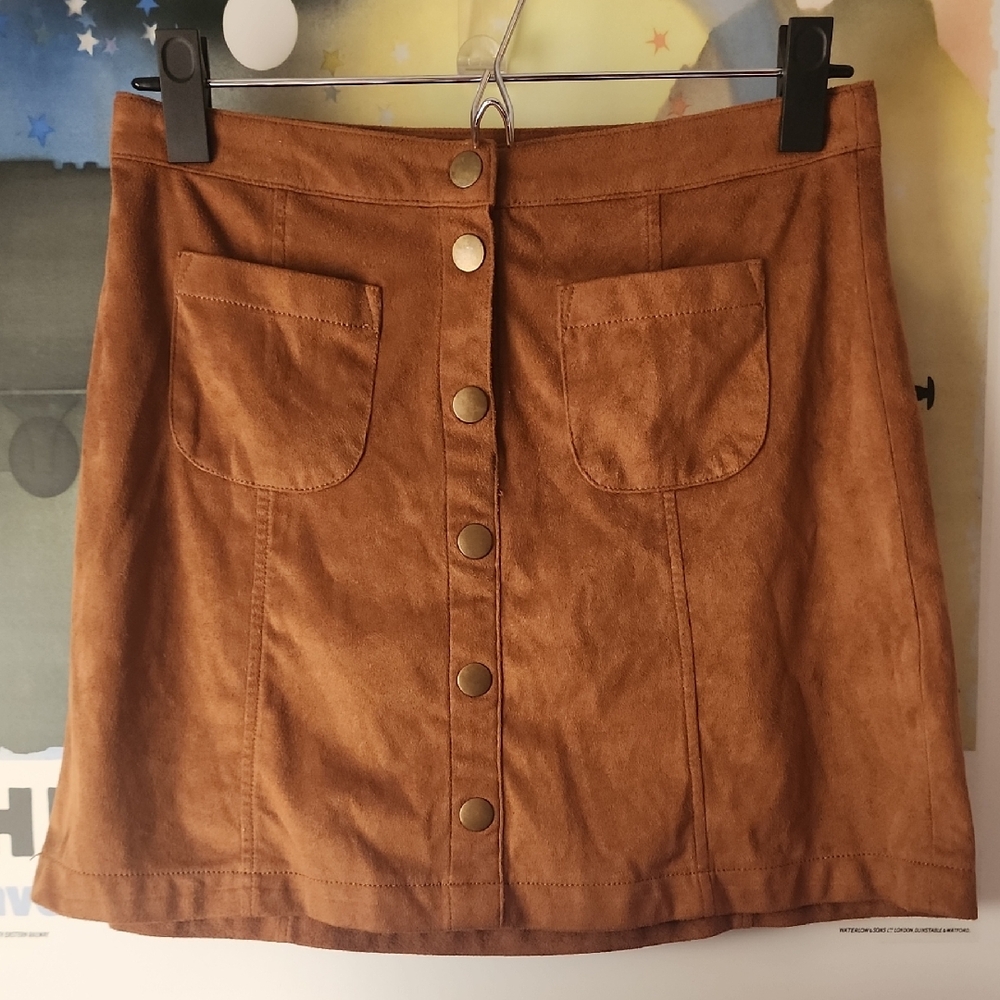 Garage Faux Suede Snap-Front Mini Skirt